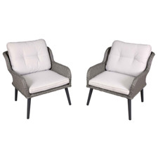 Dellonda DG79 Buxton Rattan Wicker Outdoor Garden Arm Chairs & Cushions Grey A