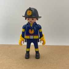 Playmobil Fireman Figure Blue Uniform Yellow Gloves Helmet Vintage Toy#T