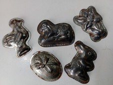 Rare Vintage Small Moulds X5 Metal Tala Easter Themed Decorative Cake Chocolate 