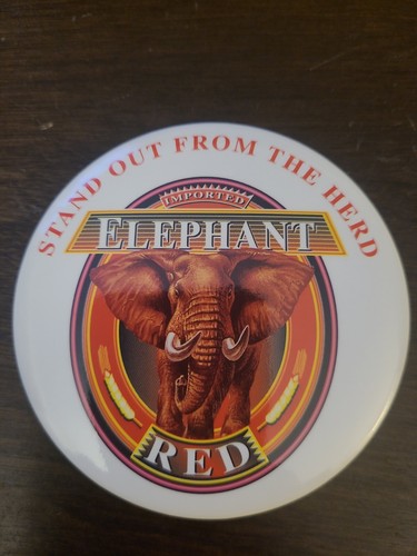Elephant red beer pinback - red,