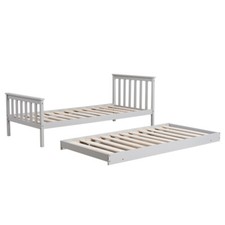 2 in 1 Solid Pine Bed Frame 3ft Single Bed Pull Out Trundle with Slat Modern Bed
