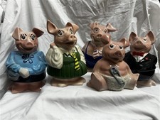SET OF 5 NATWEST WADE PIGGY BANKS - 1 STOPPER MISSING - AUCTION 