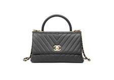 Chanel Medium Coco Handle Bag in Grey Aged Chevron caviar  Leather gold hardwar