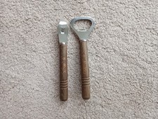 Vintage Tin & Bottle Opener Set. Wooden Handles. Chrome Tops. "Malta" Souvenir.