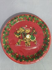 10 Vintage Paper Plates Red Christmas Teddy Bears Sealed 23cm Kitsch Retro Party