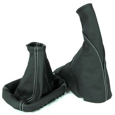 for VAUXHALL CORSA C 2000-2006 WHITE STITCH BLACK LEATHER GEAR GAITER HANDBRAKE