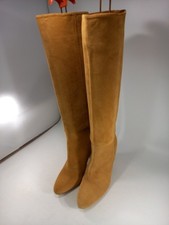 Zara Suede Yellow Knee High High Heel Boots Size 4 Ex Con