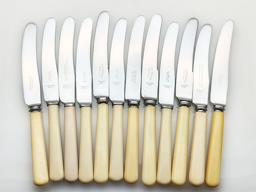12x steel tea knives - steel, bone