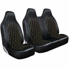 FOR FORD TRANSIT TIPPER MK7 MK8 - BLACK QUILTED DIAMOND LEATHER VAN SEAT COVERS
