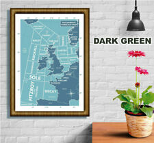 Shipping Forecast Regions, Map, Print, Dark Green, Poster, A4, A3, A2 Poster