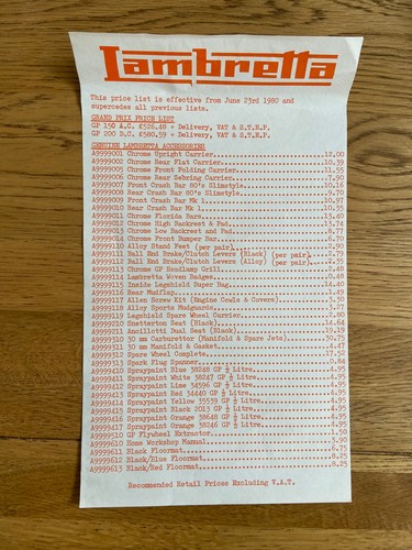 Lambretta accessories sheet - accessories,