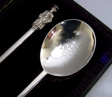 ENGLISH CASED STERLING SILVER APOSTLE SERVING SPOONS 1888 VICTORIAN ANTIQUE