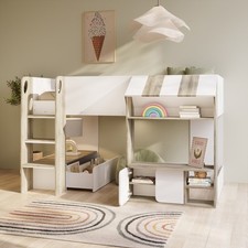 White and Oak Mid Sleeper Cabin bed with Storage - Marcel MRC001