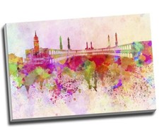 Islamic Mecca Skyline In Watercolor Canvas Print Wall Art 30x20" A1