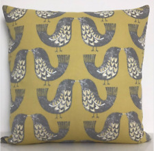 Mustard Yellow Scandinavian Cushion Cover Geometric Scandi  Birds Fabric 17 in