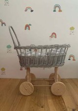 GREY Simple wicker doll pram 