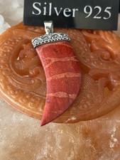 Silver Red Resin Horn Of Life Pendant With Silver Chain