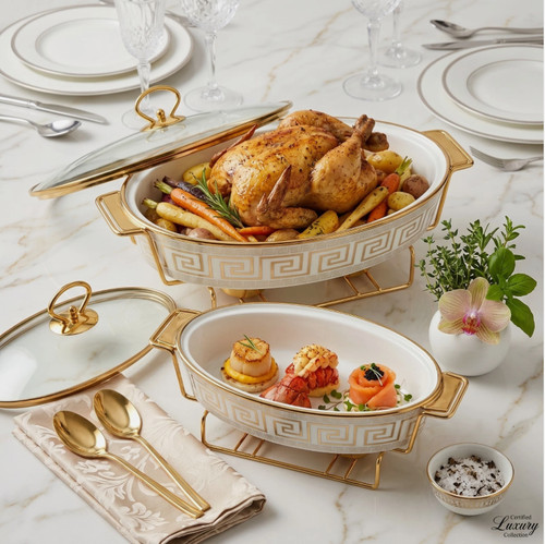 2pc ceramic chafing dish set - ceramic,