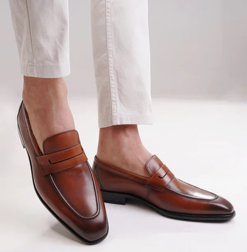 Handmade men brown - , leather