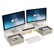 CAIYUN Wooden Monitor Stand With 2 Drawers, Riser With Smartphone Holder, 100cm