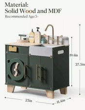 Robotime Wooden Toy Washing Machine Kitchen Set Vintage Green Washer and Dryer