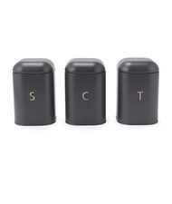 Salter Pebble Tea Coffee Sugar Canister Set Carbon Steel Labelled Canisters Grey