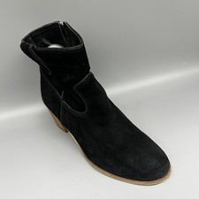 Schuh Ankle Boots Western Cowboy Black Leather Suede Block Heels Womens Uk 5