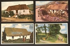 Irish Life 4 Postcards Irish Cabin Wayside Cottage Drying Fish Thatch School