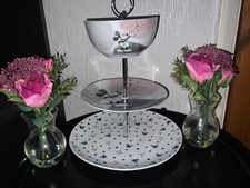 DISNEY MICKEY MOUSE PLATE/BOWL 3 TIER CAKE SWEET STAND, MATCHES DINNER SET