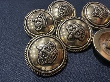 9 Vintage Military-Style Crown Buttons Gold Tone Metal Shank Button Uniform 25mm