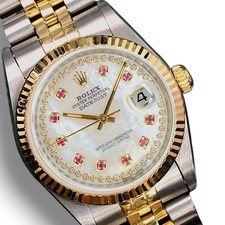 Rolex Ladies Datejust Gold & Ss Midsize 31mm White MOP Dial Fluted Bezel Watch