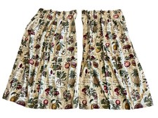 Pair Vtg Kitschy Pinch Pleat Veggies Spices Fruits Flower Kitchen Curtains 16x39