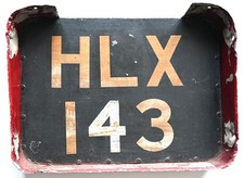 London Transport RT type bus rear registration plate HLX 143