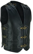 Mens Real Leather Waistcoat / Vest Classic Motorcycle Biker Genuine Brass Buckle