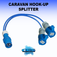STORM 16AMP TO 2 X 16A SOCKETS 2WAY BLUE SPLITTER 240V CARAVAN HOOK UP POWER 16A