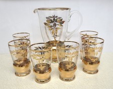 VINTAGE RETRO CHARLESWARE GILDED LEAVES 7 PIECE LEMONADE SET.