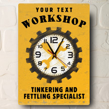 Workshop Garage Mechanic Shed Clock Gift Aluminium Metal Wall Clock