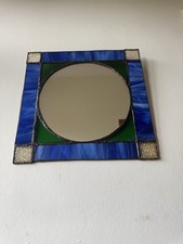 Stained Glass Leaded Mirror Handmade In Blue, Green And white