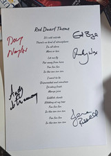 MULTI SIGNED RED DWARF THEME TUNE LYRIC CARD CHARITY NAYLOR BYE WAX + MORE