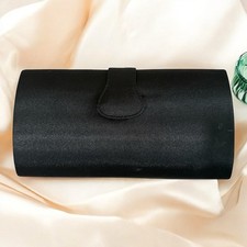 Virgin Vie Black Satin Clutch Bag – Silver Chain Strap, Formal Evening Purse