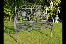 Wrought Iron Style Two Seater Garden Bench Seat Steel Brown/Blue Finish