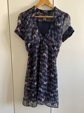 Jane Norman navy blue butterfly print v neck dress