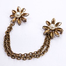 Vtg 1940s Floral Chain Chatelaine Brooch Cardi Sweater Clip Flower Modesty Pin