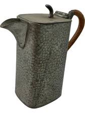 Antique Hammered Metal Pewter Civic With Woven Handle Collectable Serveware