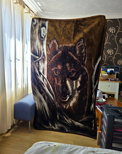 Wolf print brown fleece - wolf,