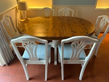 ducal shabby chic round extendable pine table and six chairs