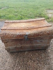 Vintage Metal Steamer Travel Trunk Blanket Chest Large Old Storage Coffee Table