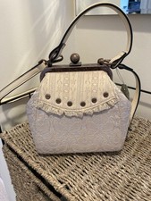 Banned Cream Brocade Handbag/Shoulder Strap/hand Strap Bronze Clip Closure.