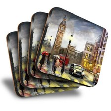 Set of 4 Square Coasters - London England Oil Painting Style  #21805