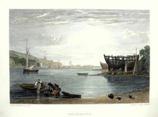 TEIGNMOUTH DEVON BY J M W TURNER c1875  ANTIQUE ENGRAVING HAND COLOUR